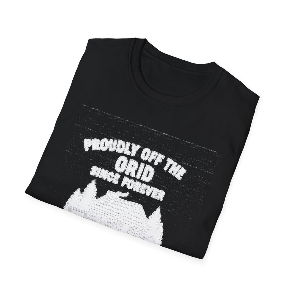 "PROUDLY OFF THE GRID SINCE FOREVER IN MACDONALD'S CORNERS" T-SHIRT