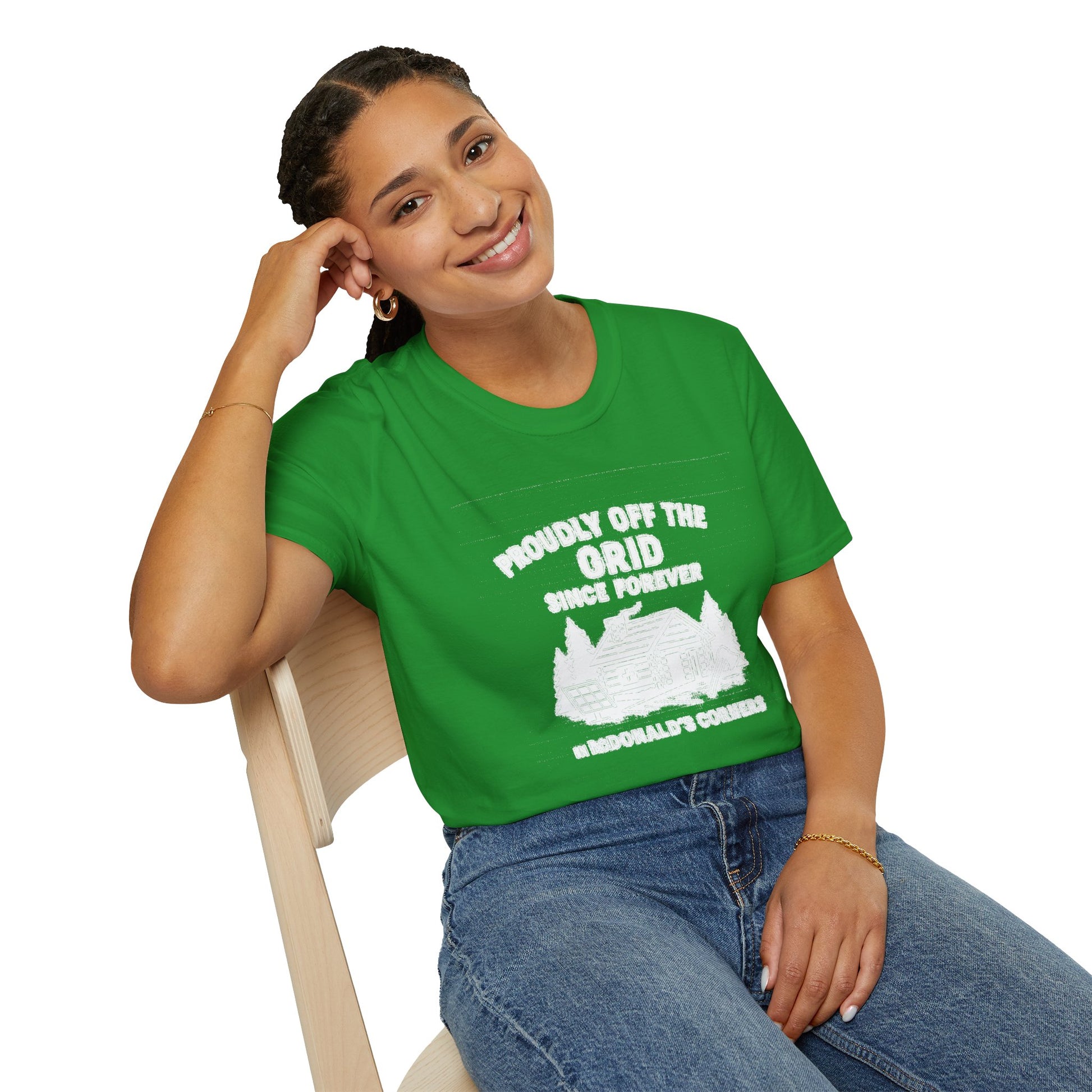 "PROUDLY OFF THE GRID SINCE FOREVER IN MACDONALD'S CORNERS" T-SHIRT