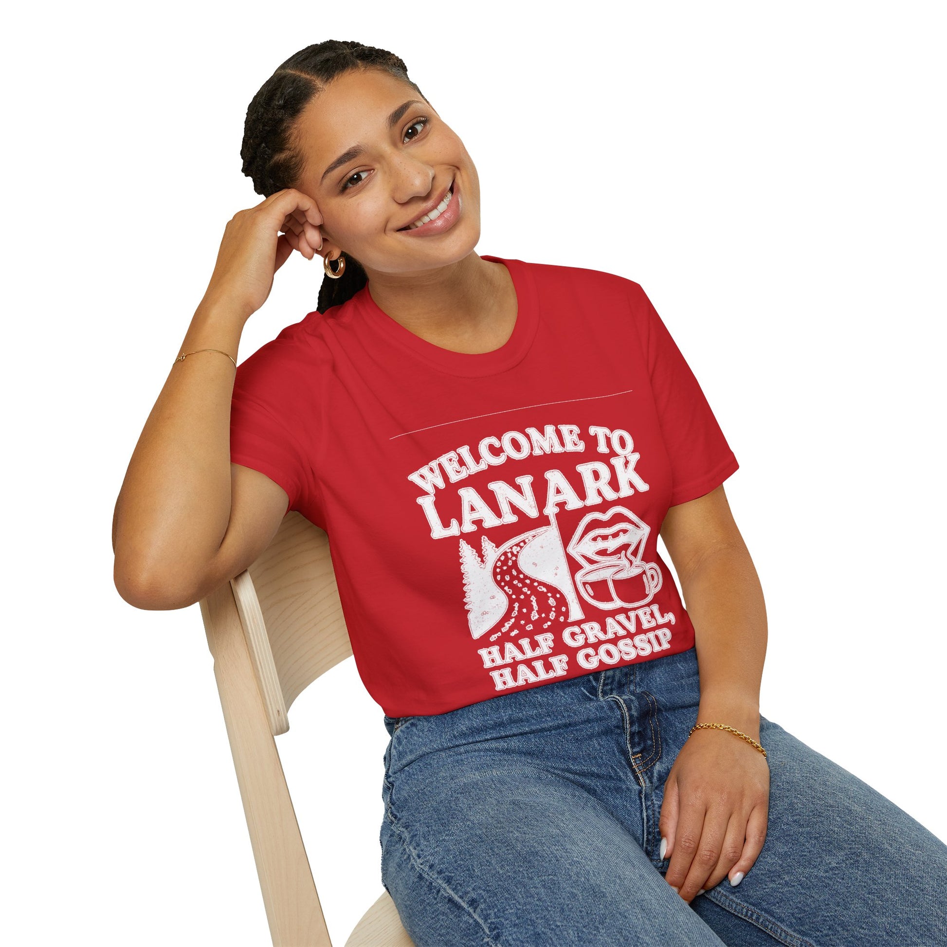 "WELCOME TO LANARK HALF GRAVEL, HALF GOSSIP" T-SHIRT