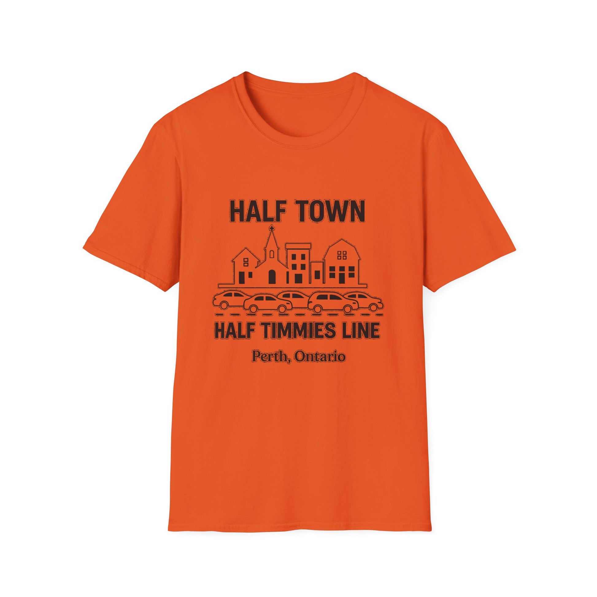 "HALF TOWN / HALF TIMMIES LINE PERTH ONTARIO" T-SHIRT