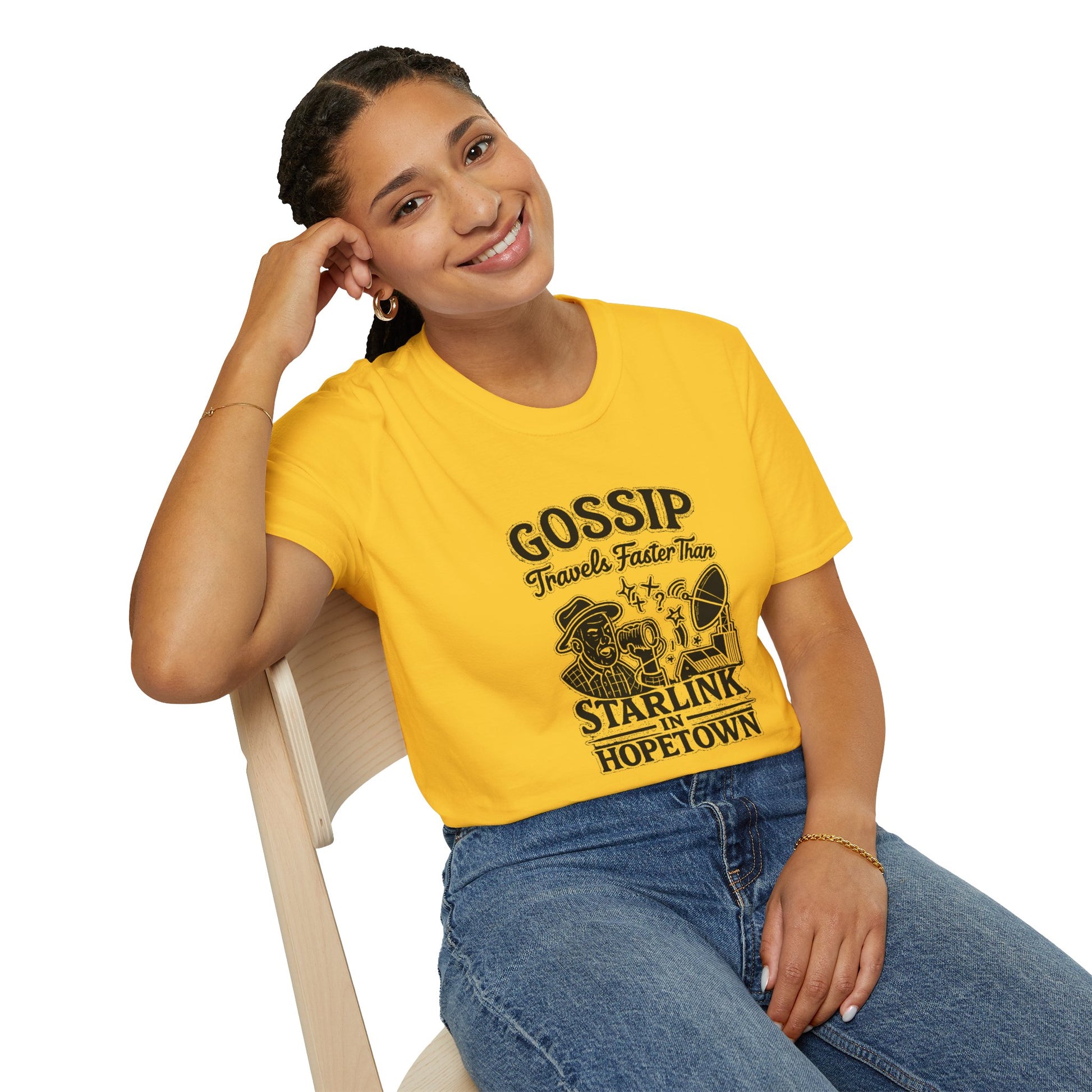 "GOSSIP TRAVELS FASTER THAN STARLINK IN HOPETOWN" T-SHIRT
